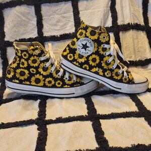 Converse Chuck Tayloe All Star Black Sunflower High Top Sneakers Shoes W 7 m 5.5